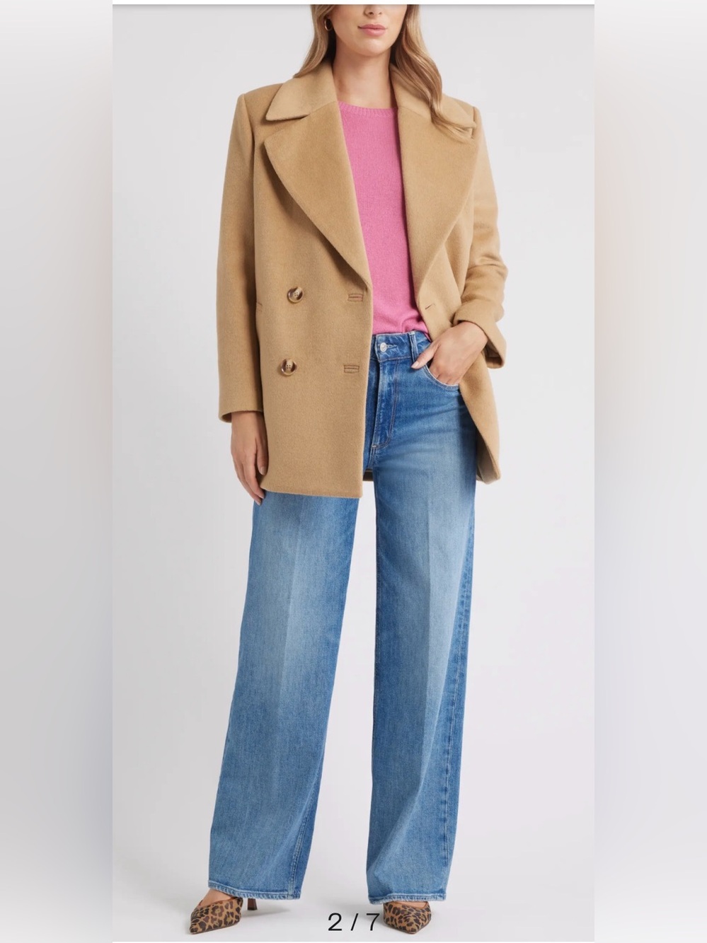 Studio F Camel Double-Breasted Wool Blend Peacoat For Women